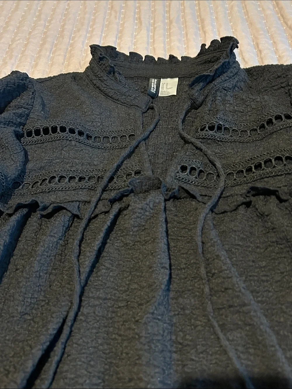 Divided Womens Black Long-Sleeve Ruffle Yoke Blouse